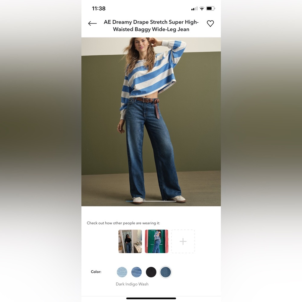 American Eagle high rise dreamy drape wide leg Jean, size 2 long/26. Brand nwt